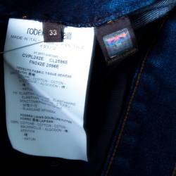 Pre Owned Roberto Cavalli Indigo Dark Wash Faded Effect Snake Painted Stretch Jeans M