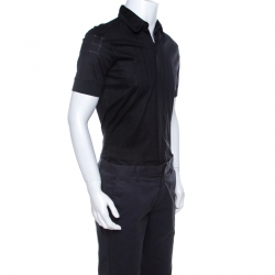 Pre Owned Class by Roberto Cavalli Black Windowpane Checked Cotton Short Sleeve Shirt M