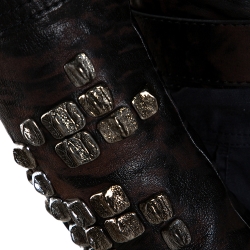 Pre Owned Roberto Cavalli Black Marble Print Leather Studded Jacket M