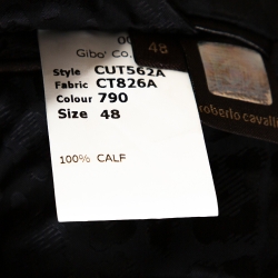 Pre Owned Roberto Cavalli Black Marble Print Leather Studded Jacket M