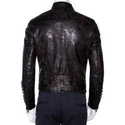 Pre Owned Roberto Cavalli Black Marble Print Leather Studded Jacket M