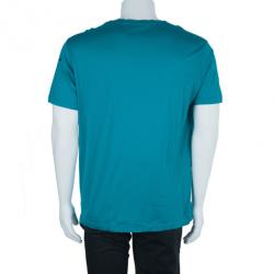 مملوكة مسبقًا Roberto Cavalli Turquoise Abstract Print Men's T-Shirt XXL