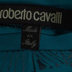 مملوكة مسبقًا Roberto Cavalli Turquoise Abstract Print Men's T-Shirt XXL