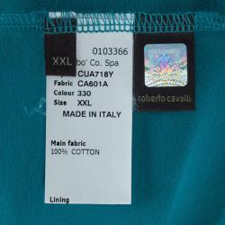 مملوكة مسبقًا Roberto Cavalli Turquoise Abstract Print Men's T-Shirt XXL
