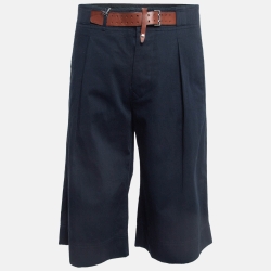 Navy Blue Gabardine Belted Chino Shorts