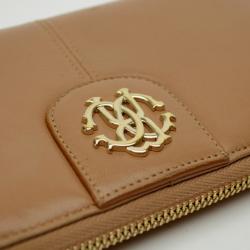 Pre Owned Roberto Cavalli Beige Leather Zip Around Wallet