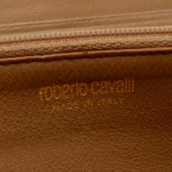 Pre Owned Roberto Cavalli Beige Leather Zip Around Wallet