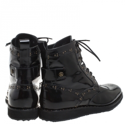 Pre Owned Roberto Cavalli Black Brogue Leather Studded Lace Up Ankle Boots Size 43