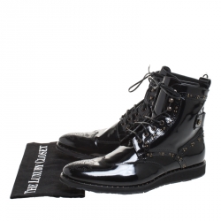 Pre Owned Roberto Cavalli Black Brogue Leather Studded Lace Up Ankle Boots Size 43