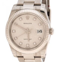 Pre Owned Rolex Silver Jubilee Dial 18K White Gold Stainless Steel and Diamonds Datejust 116234 Men's Wristwatch 36 mm