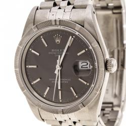 Pre Owned Rolex Grey Stainless Steel Oyster Perpetual Date 15010 Men's Wristwatch 34 mm