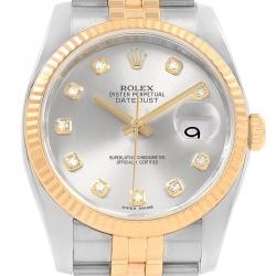 Pre Owned Rolex Silver 18K Yellow Gold and Stainless Steel Datejust Men's Wristwatch 36MM