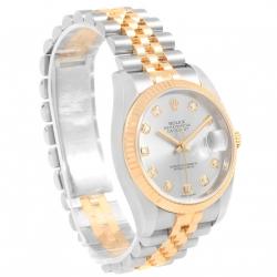 Pre Owned Rolex Silver 18K Yellow Gold and Stainless Steel Datejust Men's Wristwatch 36MM