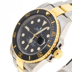 Pre Owned Rolex Black 18K Yellow Gold Stainless Steel Oyster Perpetual Submariner 116613 Men's Wristwatch 40 mm
