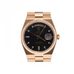 Rolex Black 18K Yellow Gold Oysterquartz Day-Date Men's Wristwatch 34MM
