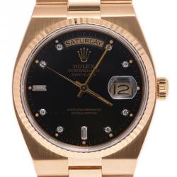 Rolex Black 18K Yellow Gold Oysterquartz Day-Date Men's Wristwatch 34MM