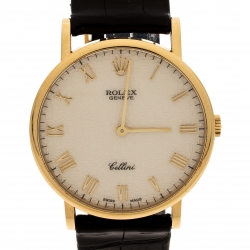 Pre Owned Rolex Cream 18K Yellow Gold Cellini 5112 Men's Wristwatch 32 mm