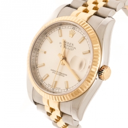 Pre Owned Rolex Silver White 18K Yellow Gold Stainless Steel Oyster Perpetual Datejust 116233 Men's Wristwatch 36 mm