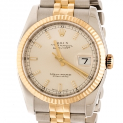 Pre Owned Rolex Silver White 18K Yellow Gold Stainless Steel Oyster Perpetual Datejust 116233 Men's Wristwatch 36 mm
