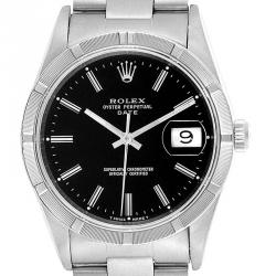 Pre Owned Rolex Black Stainless Steel Date 15210 Men's Wriswatch 34MM