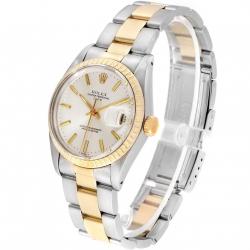 Pre Owned Rolex Silver 14K Yellow Gold and Stainless Steel Date Vintage 1505 Men's Wristwatch 34MM