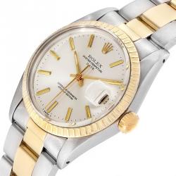 Pre Owned Rolex Silver 14K Yellow Gold and Stainless Steel Date Vintage 1505 Men's Wristwatch 34MM