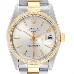 Pre Owned Rolex Silver 14K Yellow Gold and Stainless Steel Date Vintage 1505 Men's Wristwatch 34MM