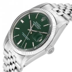 Pre Owned Rolex Green 18K White Gold and Stainless Steel Datejust Vintage 1601 Men's Wristwatch 36MM