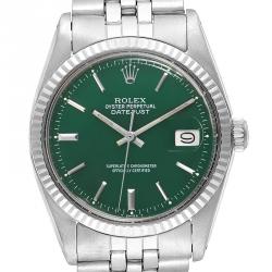 Pre Owned Rolex Green 18K White Gold and Stainless Steel Datejust Vintage 1601 Men's Wristwatch 36MM