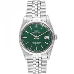 Pre Owned Rolex Green 18K White Gold and Stainless Steel Datejust Vintage 1601 Men's Wristwatch 36MM