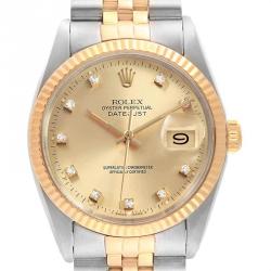 Pre Owned Rolex Champagne 18K Yellow Gold and Stainless Steel Datejust Vintage 16013 Men's Wristwatch 36MM