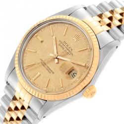 Pre Owned Rolex Champagne Linen 18K Yellow Gold and Stainless Steel Datejust Vintage 16013 Men's Wristwatch 36MM