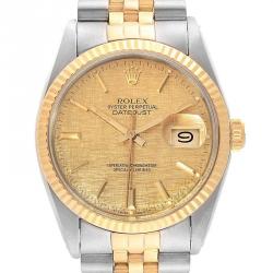 Pre Owned Rolex Champagne Linen 18K Yellow Gold and Stainless Steel Datejust Vintage 16013 Men's Wristwatch 36MM