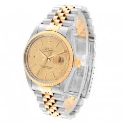 Pre Owned Rolex Champagne Linen 18K Yellow Gold and Stainless Steel Datejust Vintage 16013 Men's Wristwatch 36MM