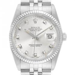 Pre Owned Rolex Silver 18K White Gold and Stainless Steel Datejust Vintage 16014 Men's Wristwatch 36MM