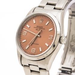 Pre Owned Rolex Peach Stainless Steel Air-King 14010 Unisex Wristwatch 34 mm