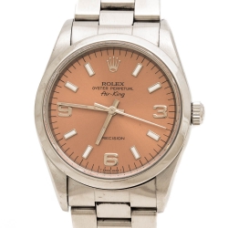 Pre Owned Rolex Peach Stainless Steel Air-King 14010 Unisex Wristwatch 34 mm