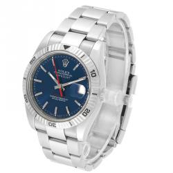 Pre Owned Rolex Blue 18K White Gold And Stainless Steel Datejust Turnograph 116264 Men's Wristwatch 36MM