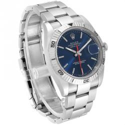 Pre Owned Rolex Blue 18K White Gold And Stainless Steel Datejust Turnograph 116264 Men's Wristwatch 36MM
