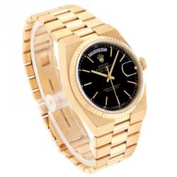 Pre Owned Rolex Black 18K Yellow Gold and Stainless Steel Oysterquartz 19018 Men's Wristwatch 36MM