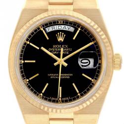 Pre Owned Rolex Black 18K Yellow Gold and Stainless Steel Oysterquartz 19018 Men's Wristwatch 36MM