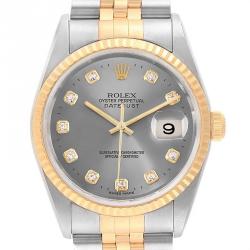 مملوكة مسبقًا Rolex Silver 18K Yellow Gold Diamond and Stainless Steel Datejust 16233 Men's Wristwatch 36MM