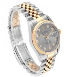 مملوكة مسبقًا Rolex Silver 18K Yellow Gold Diamond and Stainless Steel Datejust 16233 Men's Wristwatch 36MM
