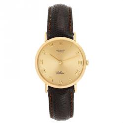 Rolex Champagne 18K Yellow Gold and Leather Cellini 4112 Men's Wristwatch 30.5MM