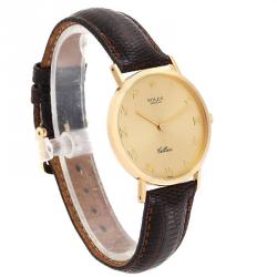 Rolex Champagne 18K Yellow Gold and Leather Cellini 4112 Men's Wristwatch 30.5MM
