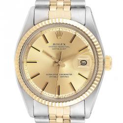 مملوكة مسبقًا Rolex Champagne 14K Yellow Gold Stainless Steel Datejust 1601 Men's Wristwatch 34 MM