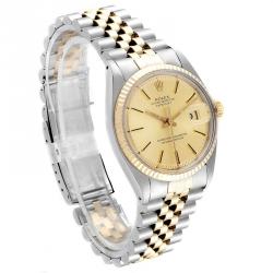 مملوكة مسبقًا Rolex Champagne 14K Yellow Gold Stainless Steel Datejust 1601 Men's Wristwatch 34 MM
