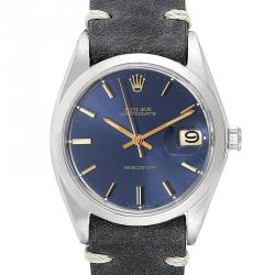 مملوكة مسبقًا Rolex Blue Leather and Stainless Steel OysterDate Precision 6694 Men's Wristwatch 35MM