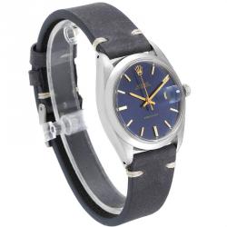مملوكة مسبقًا Rolex Blue Leather and Stainless Steel OysterDate Precision 6694 Men's Wristwatch 35MM