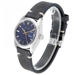 مملوكة مسبقًا Rolex Blue Leather and Stainless Steel OysterDate Precision 6694 Men's Wristwatch 35MM